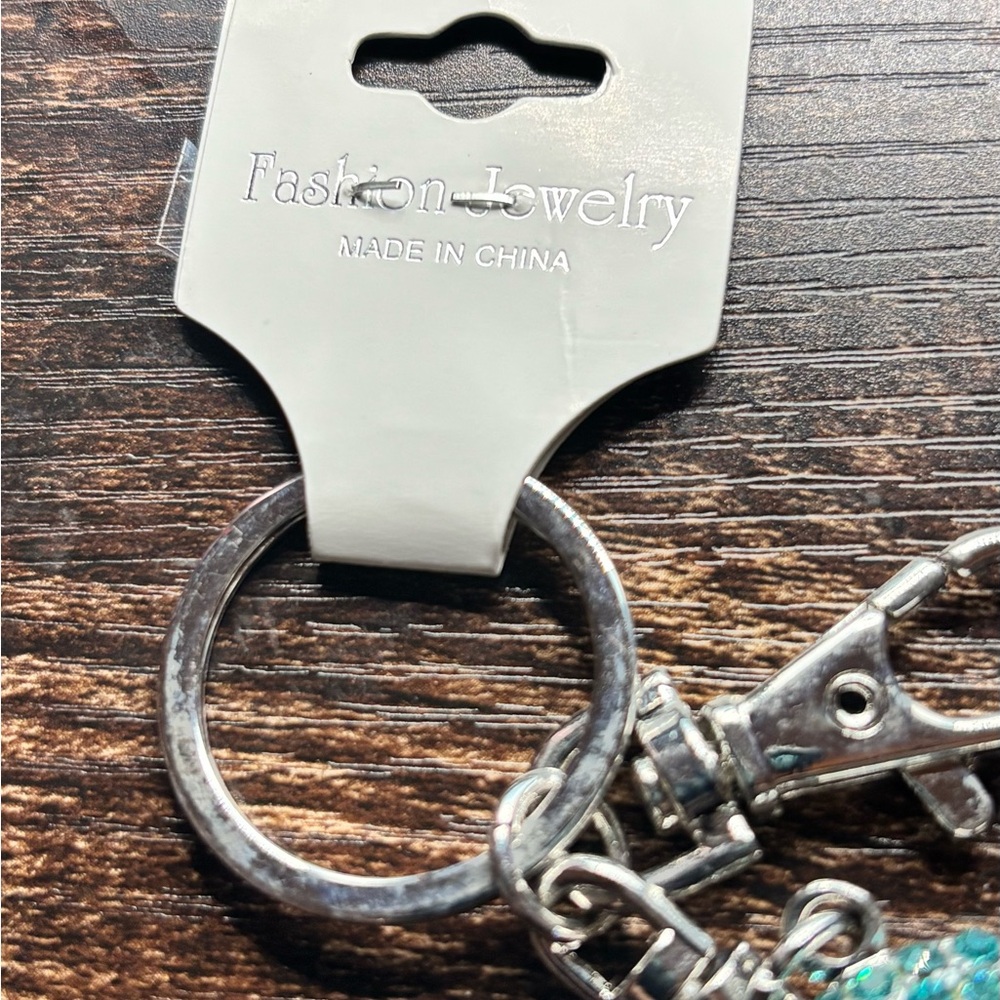 Turquoise Rhinestone Dolphin Keychain - Picture 5 of 5